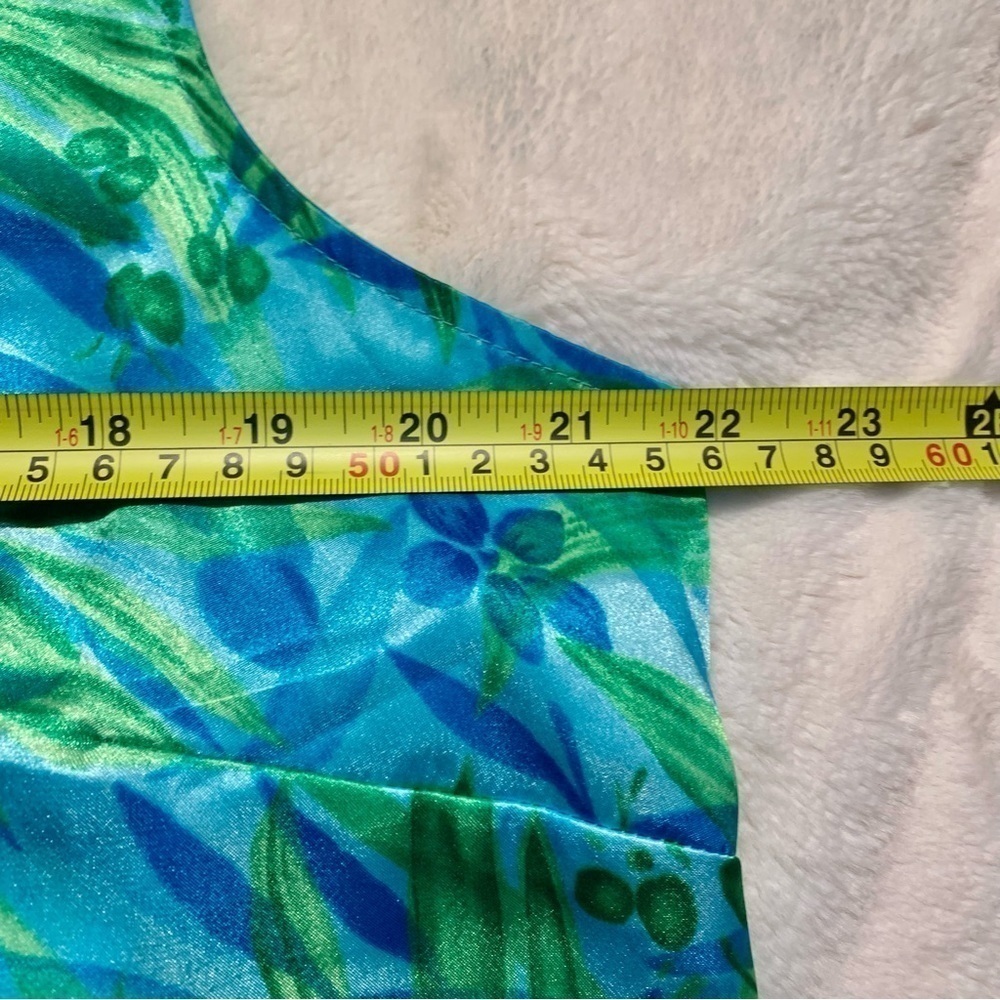 Morgan Taylor Intimates Top Sleep Top Large Sleeveless Teal Green Satin Tropical - Picture 11 of 12